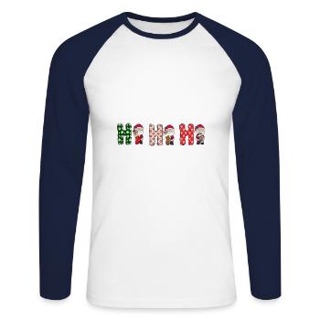 Frohe Weihnachten Weihnachtsmann Hohoho - Unisex Baseballshirt langarm - Weiß/Navy - Vorne - Nik (191cm)