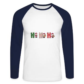 Frohe Weihnachten Weihnachtsmann Hohoho - Unisex Baseballshirt langarm - Weiß/Navy - Vorne - Nik (191cm)