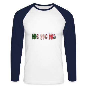 Frohe Weihnachten Weihnachtsmann Hohoho - Unisex Baseballshirt langarm - Weiß/Navy - Vorne - Nik (191cm)