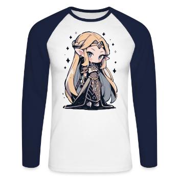 Cute Chibi Princess - Cute Fairy Tale Design - Unisex Long Sleeve Baseball T-Shirt - white/navy - Front - Nik (191cm)