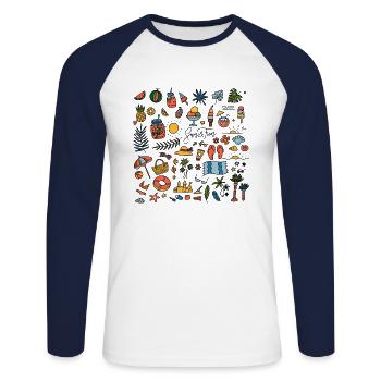 Urlaub - Unisex Baseballshirt langarm - Weiß/Navy - Vorne - Nik (191cm)
