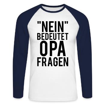 Opa - Unisex Baseballshirt langarm - Weiß/Navy - Vorne - Nik (191cm)