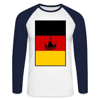 Deutschland Brandenburger Tor - Unisex Baseballshirt langarm - Weiß/Navy - Vorne - Nik (191cm)