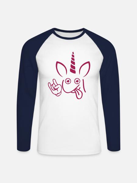 Einhorn party gesicht - Unisex Baseballshirt langarm - Weiß/Navy