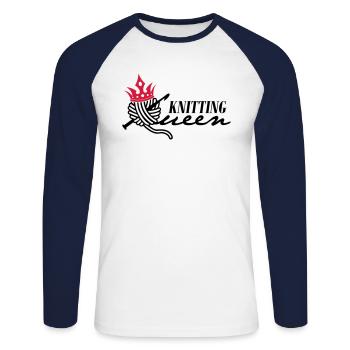 Knitting Queen - Unisex Long Sleeve Baseball T-Shirt - white/navy - Front - Nik (191cm)