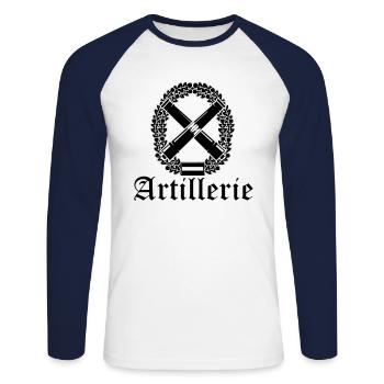 Artillerie avec texte noir - T-shirt baseball manches longues Homme - blanc/marine - Devant - Nik (191cm)
