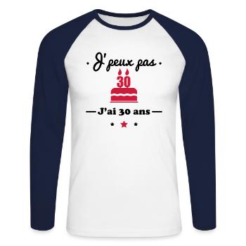 I can not be 30 years old: birthday gift 30 - Unisex Long Sleeve Baseball T-Shirt - white/navy - Front - Nik (191cm)