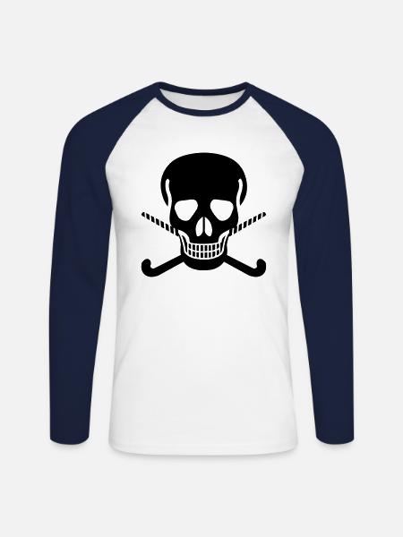 Skull hockey stick - Unisex Long Sleeve Baseball T-Shirt - white/navy