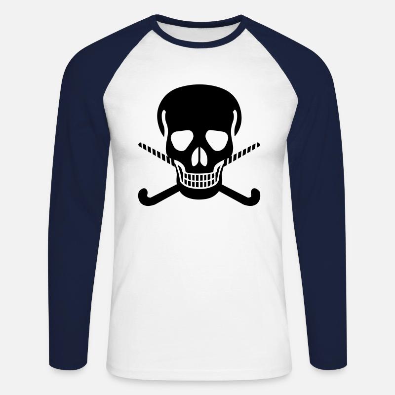 Totenkopf Hockeyschläger - Unisex Baseballshirt langarm - Weiß/Navy
