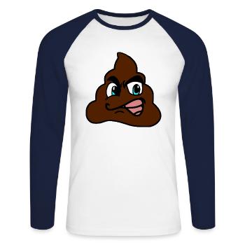 Emoji de merde - T-shirt baseball manches longues Homme - blanc/marine - Devant - Nik (191cm)
