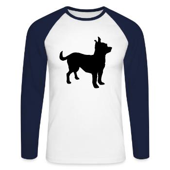 Chihuahua Hund Silhouette schwarz - Unisex Baseballshirt langarm - Weiß/Navy - Vorne - Nik (191cm)