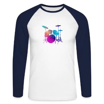 Schlagzeug Drums shirt Geschenk Schlagzeuger - Unisex Baseballshirt langarm - Weiß/Navy - Vorne - Nik (191cm)
