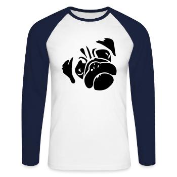 chien carlin dog - T-shirt baseball manches longues Homme - blanc/marine - Devant - Nik (191cm)