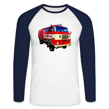 W50 Feuerwehr Spritze IFA - Unisex Baseballshirt langarm - Weiß/Navy - Vorne - Nik (191cm)