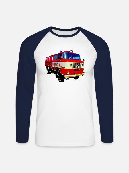 W50 Feuerwehr Spritze IFA - Unisex Baseballshirt langarm - Weiß/Navy