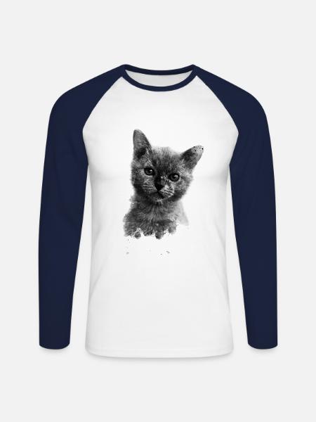 Cat motif - Unisex Long Sleeve Baseball T-Shirt - white/navy