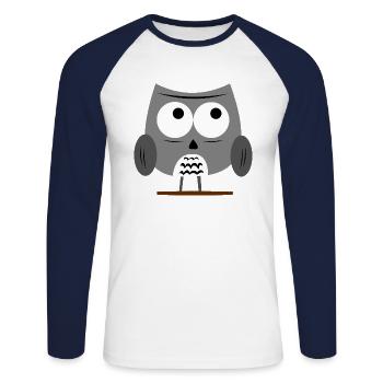 Owl - Cool Owls - Grumpy Owl - Gray - Unisex Long Sleeve Baseball T-Shirt - white/navy - Front - Nik (191cm)
