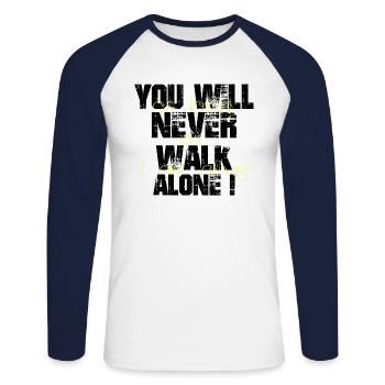 You will never walk alone - Unisex Baseballshirt langarm - Weiß/Navy - Vorne - Nik (191cm)
