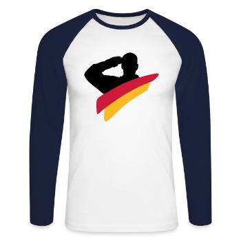 Veteran Deutschland Logo - Unisex Baseballshirt langarm - Weiß/Navy - Vorne - Nik (191cm)