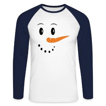 Bonhomme de neige visage cadeau neige noel - T-shirt baseball manches longues Homme - blanc/marine - Devant - Nik (191cm)