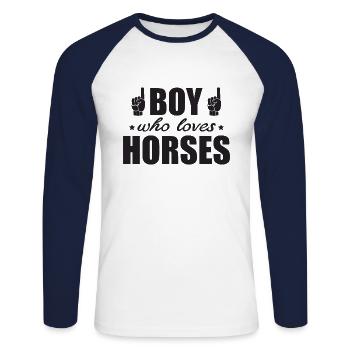 Garçon qui aime les chevaux - T-shirt baseball manches longues Homme - blanc/marine - Devant - Nik (191cm)