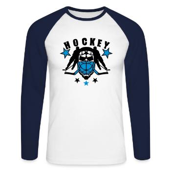 hockey crosse tete mort casque joueur player logo - T-shirt baseball manches longues Homme - blanc/marine - Devant - Nik (191cm)