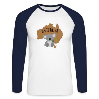 Australien Koala Baby - Geschenkidee - Unisex Baseballshirt langarm - Weiß/Navy - Vorne - Nik (191cm)
