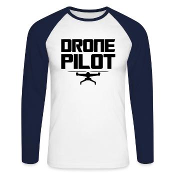 Drone Pilot Noir - T-shirt baseball manches longues Homme - blanc/marine - Devant - Nik (191cm)