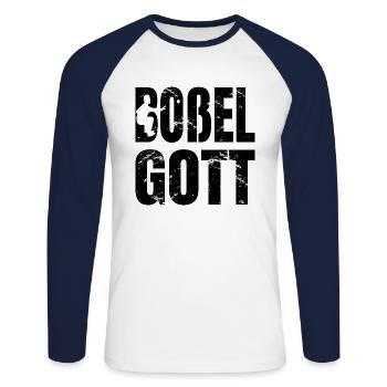 Boßelgott Boßeln Bossel Gott Spruch Geschenk - Unisex Baseballshirt langarm - Weiß/Navy - Vorne - Nik (191cm)