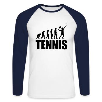 tennis evolution Tennis spieler platz coach - Unisex Baseballshirt langarm - Weiß/Navy - Vorne - Nik (191cm)