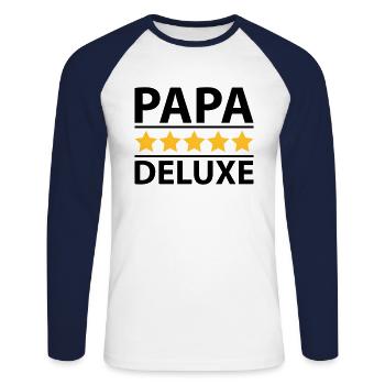 Papa Deluxe - Unisex Baseballshirt langarm - Weiß/Navy - Vorne - Nik (191cm)
