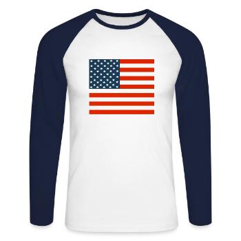 USA Flag Stars and Stripes - Unisex Long Sleeve Baseball T-Shirt - white/navy - Front - Nik (191cm)