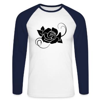 Fleur de rose en noir - T-shirt baseball manches longues Homme - blanc/marine - Devant - Nik (191cm)