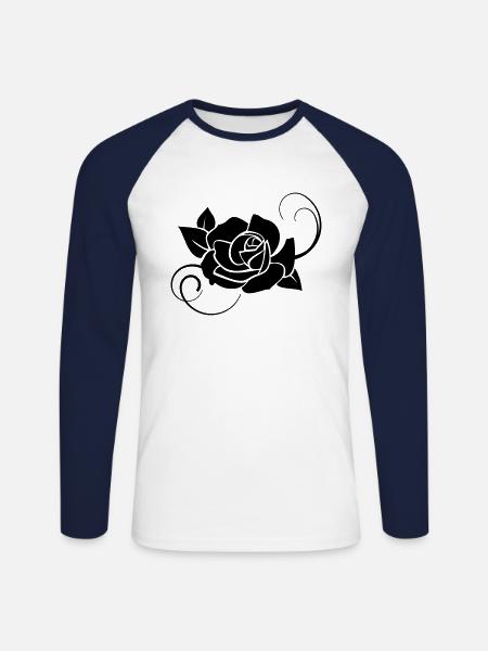Rose flower in black - Unisex Long Sleeve Baseball T-Shirt - white/navy