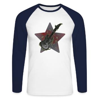 guitare électrique - T-shirt baseball manches longues Homme - blanc/marine - Devant - Nik (191cm)