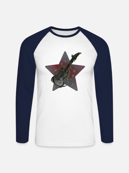 E-Gitarre - Unisex Baseballshirt langarm - Weiß/Navy