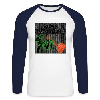 STOP RASSISMUS - Abbild - 2023 - Unisex Baseballshirt langarm - Weiß/Navy - Vorne - Nik (191cm)