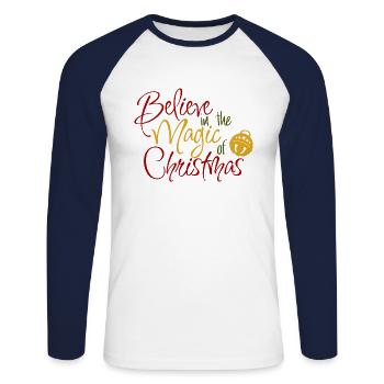 Glaube an die Magie von Weihnachten Geschenk Idee - Unisex Baseballshirt langarm - Weiß/Navy - Vorne - Nik (191cm)