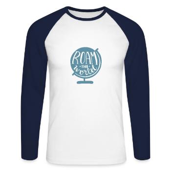 Parcourez le monde - T-shirt baseball manches longues Homme - blanc/marine - Devant - Nik (191cm)