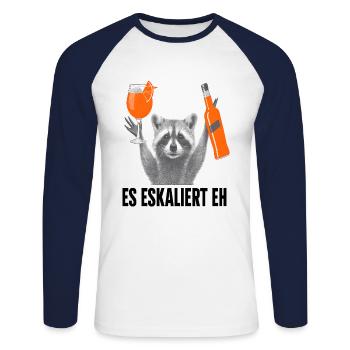 Party Waschbär Spruch Trinkspruch Es Eskaliert Eh - Unisex Baseballshirt langarm - Weiß/Navy - Vorne - Nik (191cm)