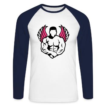 bodybuilder3 Supermuskel Flügel body1 - Unisex Baseballshirt langarm - Weiß/Navy - Vorne - Nik (191cm)