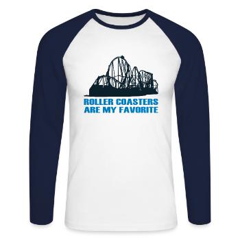 Cadeau d'amour de fan de parc à thème de montagnes russes favori - T-shirt baseball manches longues Homme - blanc/marine - Devant - Nik (191cm)
