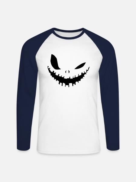 Halloween Mask - Funny mouthguard design - Unisex Long Sleeve Baseball T-Shirt - white/navy
