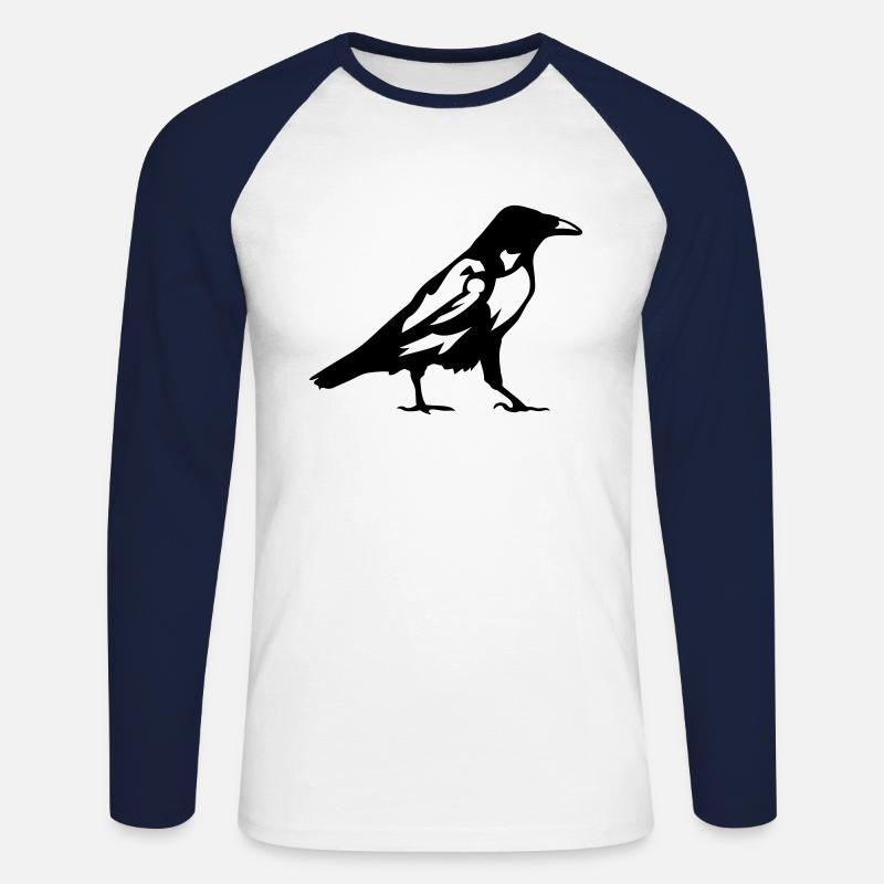 birds raven 1 - Unisex Long Sleeve Baseball T-Shirt - white/navy