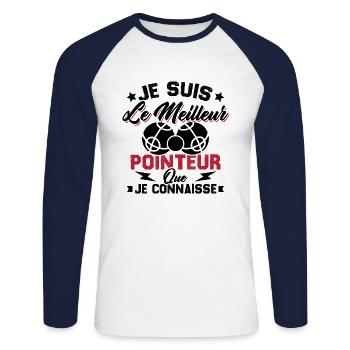 Je Suis Le Meilleur Pointeur Que Je Connaisse - T-shirt baseball manches longues Homme - blanc/marine - Devant - Nik (191cm)