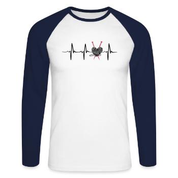 Heartbeat knitting funny gift - Unisex Long Sleeve Baseball T-Shirt - white/navy - Front - Nik (191cm)