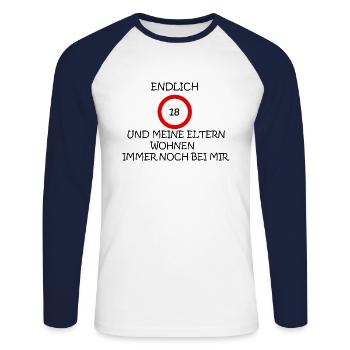 ENDLICH 18 - Unisex Baseballshirt langarm - Weiß/Navy - Vorne - Nik (191cm)