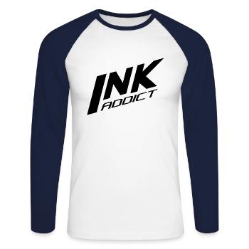 ink addict - Unisex Long Sleeve Baseball T-Shirt - white/navy - Front - Nik (191cm)