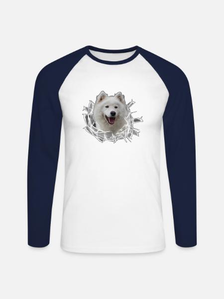 Samojede im Glasloch - Unisex Baseballshirt langarm - Weiß/Navy