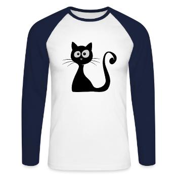 cat comic funny cat lover sweet gift - Unisex Long Sleeve Baseball T-Shirt - white/navy - Front - Nik (191cm)